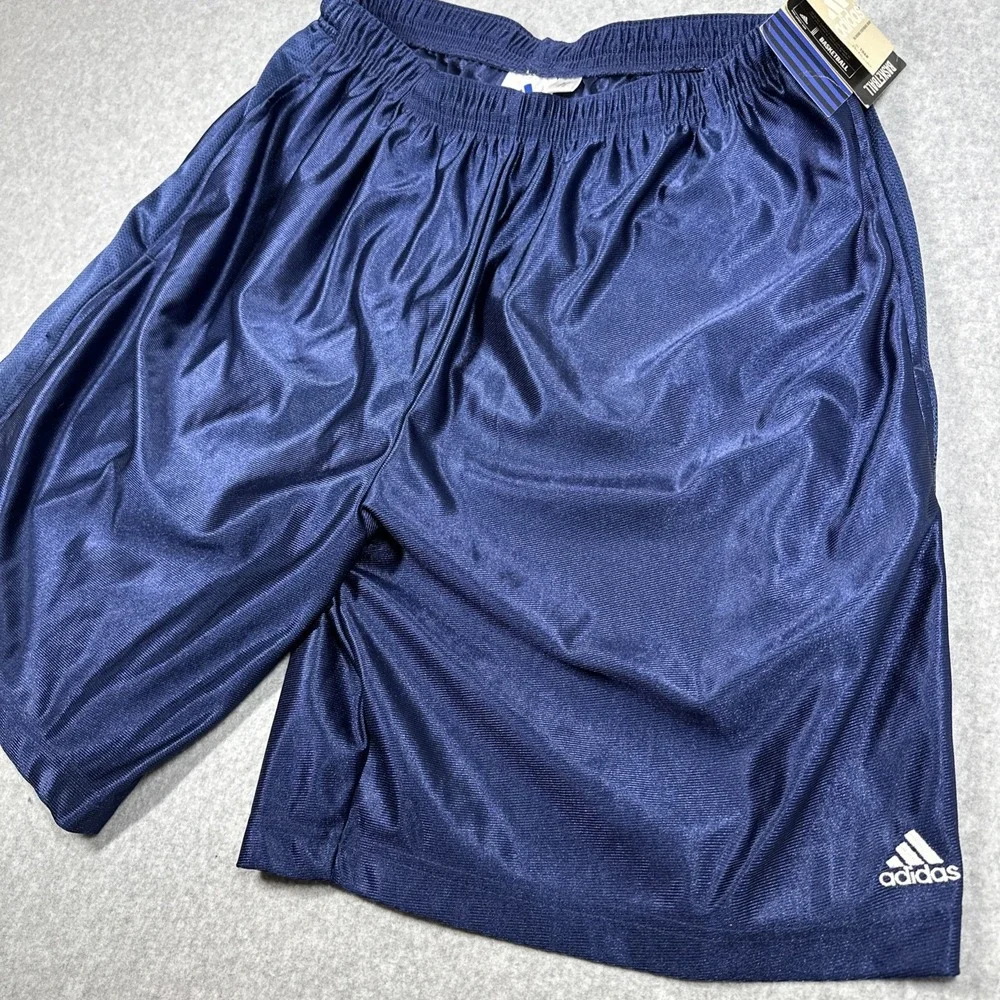 Vintage Y2K Adidas Basketball Shorts Men's XL Blue Dazzle Shiny Silky Satin NWT